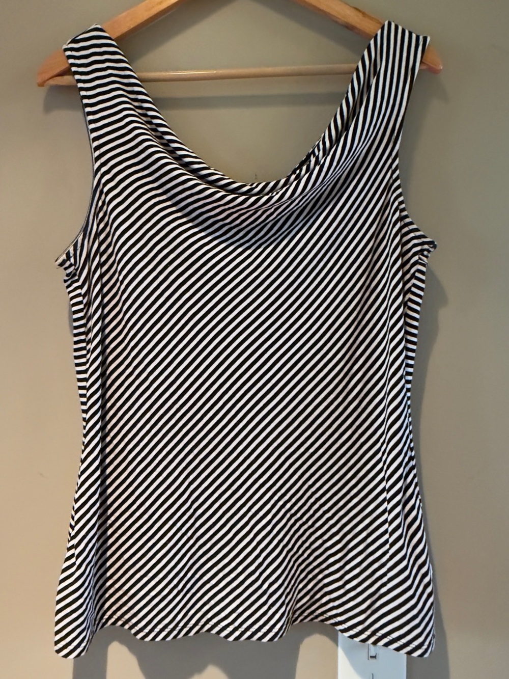 White House Black Market Black and White Striped Cowl-Neck Tank L